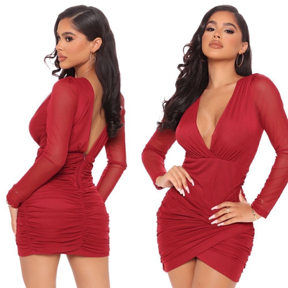 New! Fashion Nova Sheer Goes Nothing Wine Sexy Bodycon Cocktail Mini Dress